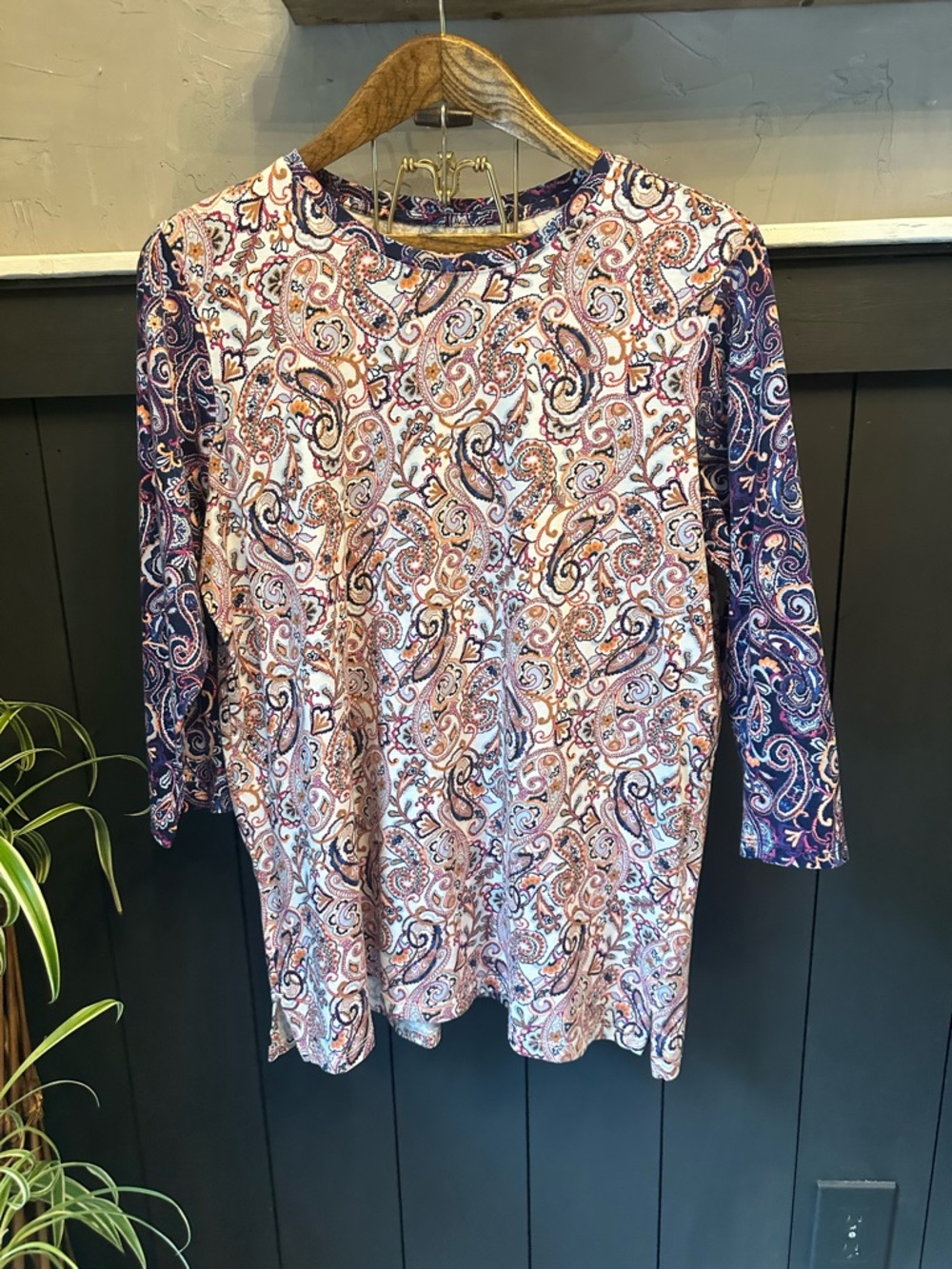Lands'‎ End Mixed Paisley Print Long Sleeve Women's Shirt Size XL